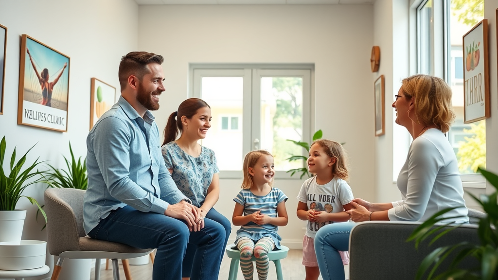 Family enjoys affordable chiropractic care together in welcoming clinic