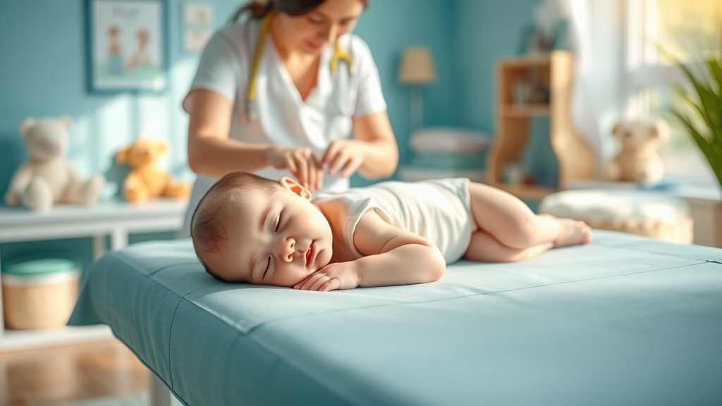 Infant calmly receives professional children's chiropractic services