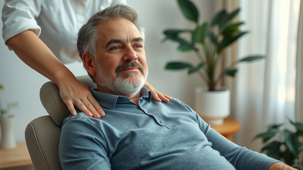 Massage therapy recovery for desk workers in calming wellness space