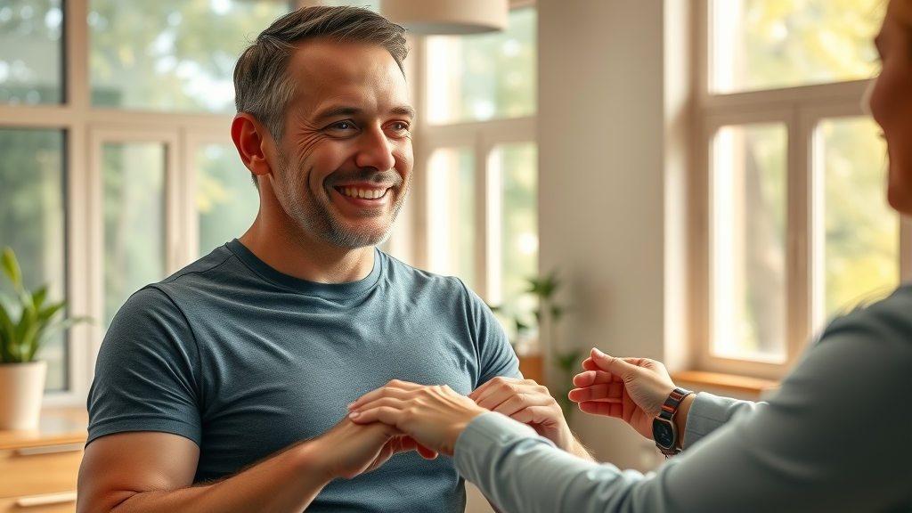 Chiropractor providing gentle pain relief treatment in a bright modern clinic.