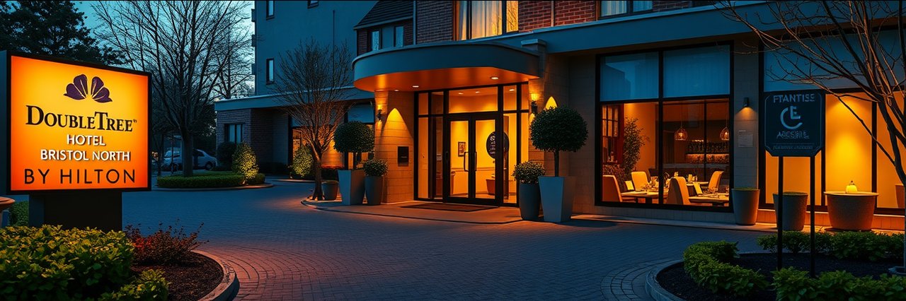 Evening view of Bristol hotel accommodation at DoubleTree by Hilton North