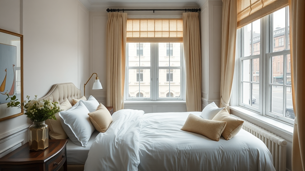 Comfortable guest room at Plymouth bed and breakfast with city view
