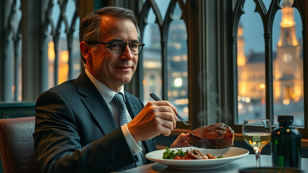 Elegant solo on-site steakhouse dining for travelers in Bristol hotel.
