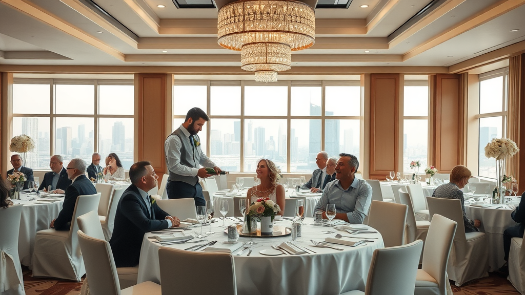 Hotel wedding venue dining room set for joyful celebration