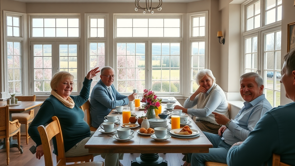 Cornwall guesthouse stay breakfast room with guests enjoying local hospitality