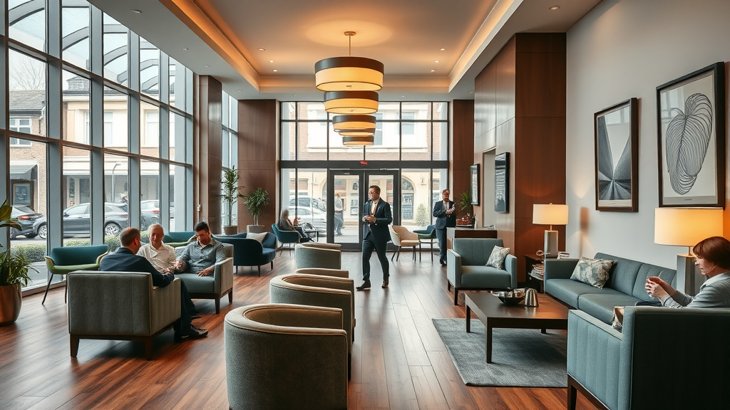 Modern lobby of Mannings Hotel Truro with welcoming staff and cozy seating