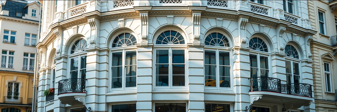 Elegant Victorian self catering accommodation facade with ornate windows and balconies