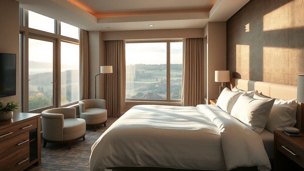 Luxurious Bristol hotel accommodation room with countryside view