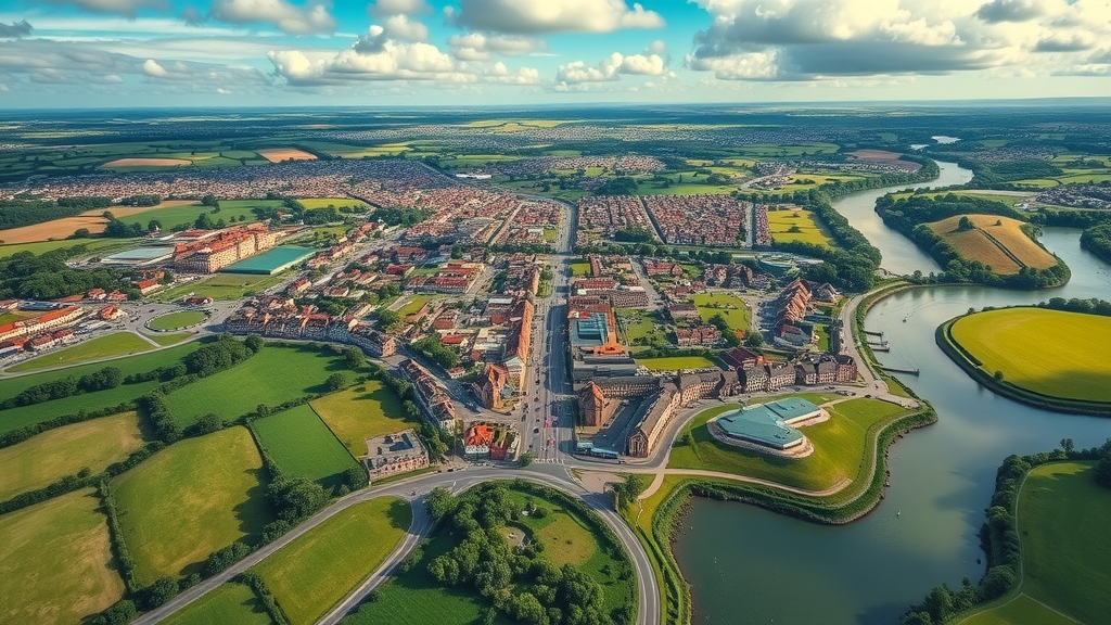 Truro tourist base aerial with connected routes across Cornwall and vibrant landscape
