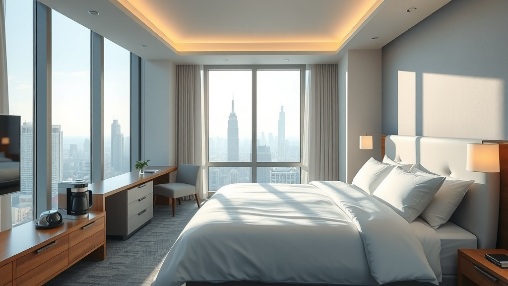 Village Hotel Bristol modern guest room with city view and plush bedding