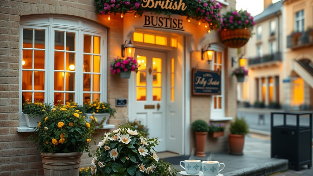 Inviting guest house exterior in Plymouth at dawn with warm lighting