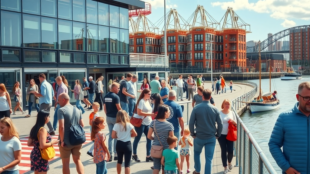 Visitors exploring M Shed museum, a top Bristol tourist attraction on the harbourside.