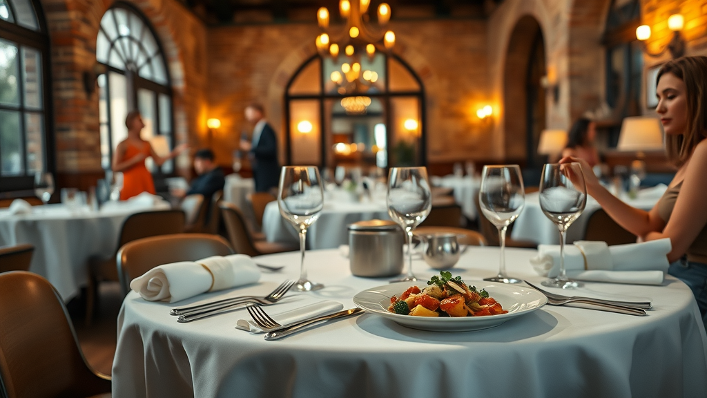 AA rosette dining experience with gourmet dish in elegant historic brasserie.
