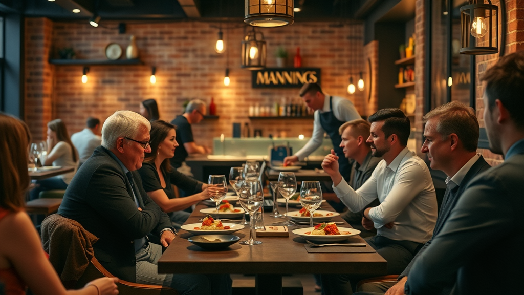 Diners enjoying modern British cuisine in Mannings Hotel Truro restaurant