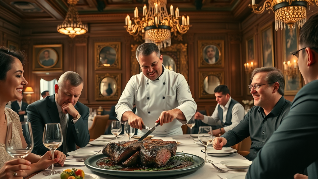 Prime steak expertly prepared in Victorian steakhouse for on-site hotel dining.