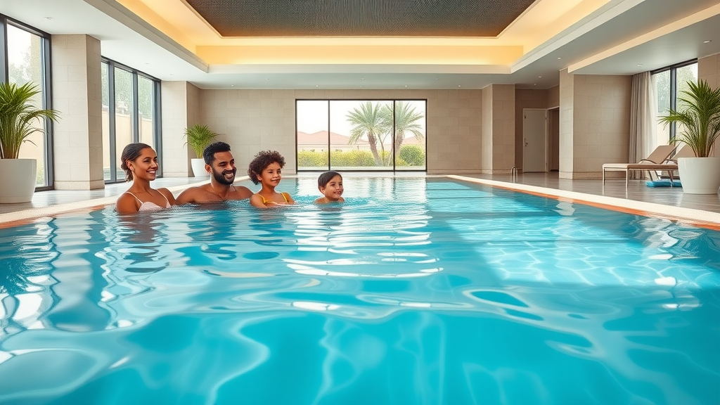 Bristol hotel accommodation wellness center with heated pool and relaxing guests.