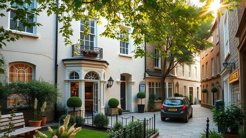 Charming central Truro accommodation townhouse and garden at sunset