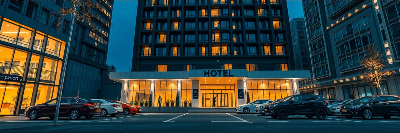 Modern Plymouth hotel with free parking, well-lit at night, upscale city facade