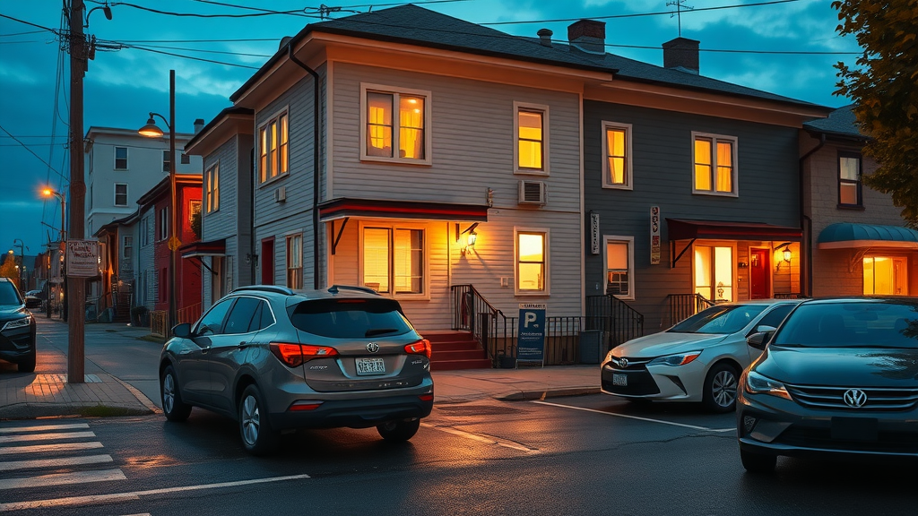 Guest house parking permits displayed on cars outside downtown guesthouse