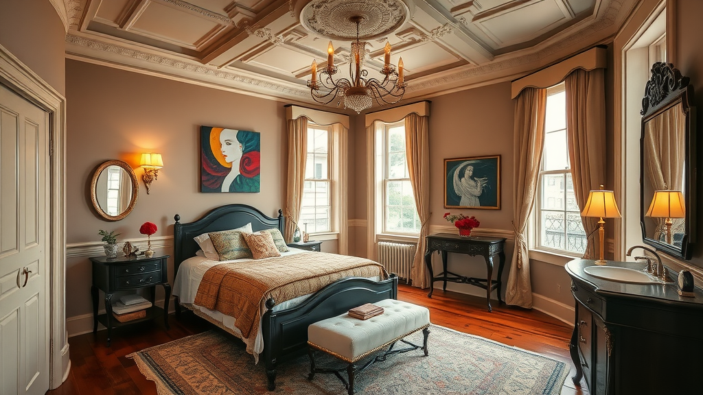 Restored Victorian townhouse ensuite room blending heritage and luxury