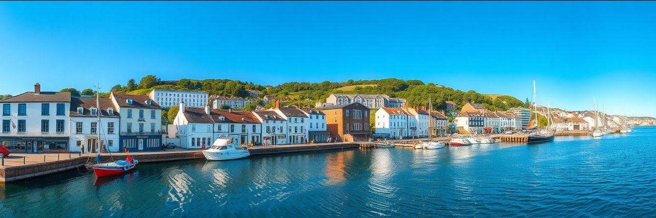 Seafront bed and breakfast Plymouth with harbor view and modern hotels under sunny sky