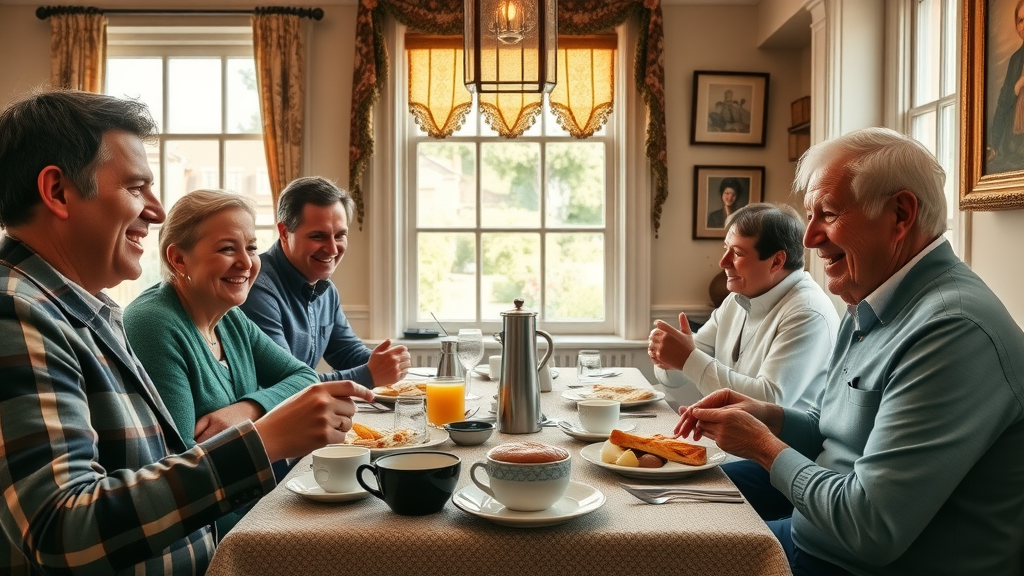 Truro tourist base breakfast scene with guests in classic Victorian dining room