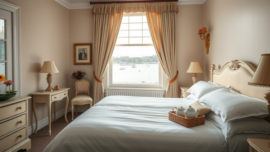 Sunny Plymouth guest house bedroom with coastal views and cozy décor.
